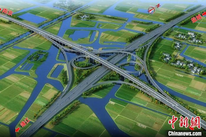 宁盐高速公路项目NY-TZ5标段大垛枢纽互通效果图。　胡苗苗 摄