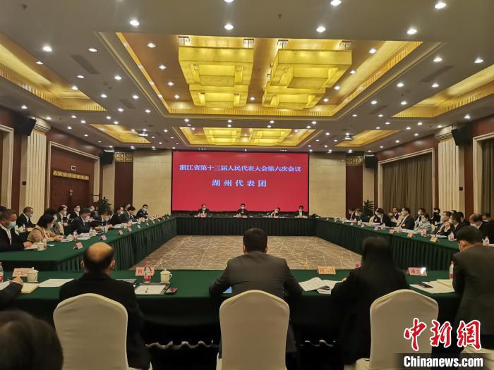 浙江省十三届人大六次会议湖州代表团现场 胡丰盛 摄