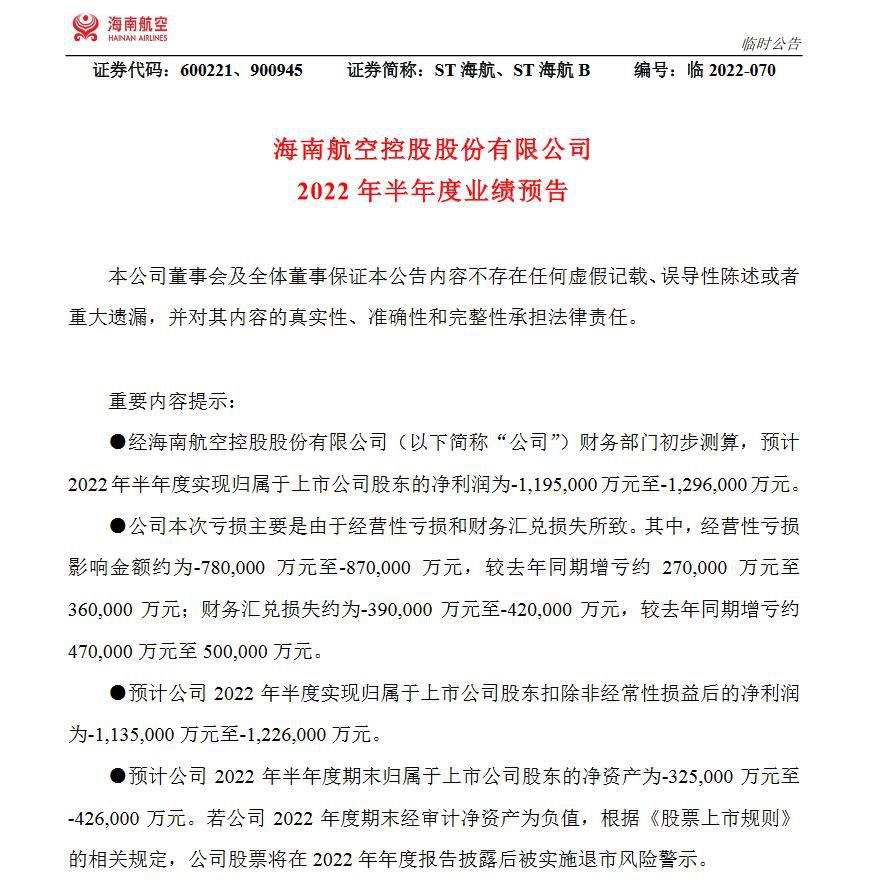ST海航公告截图。