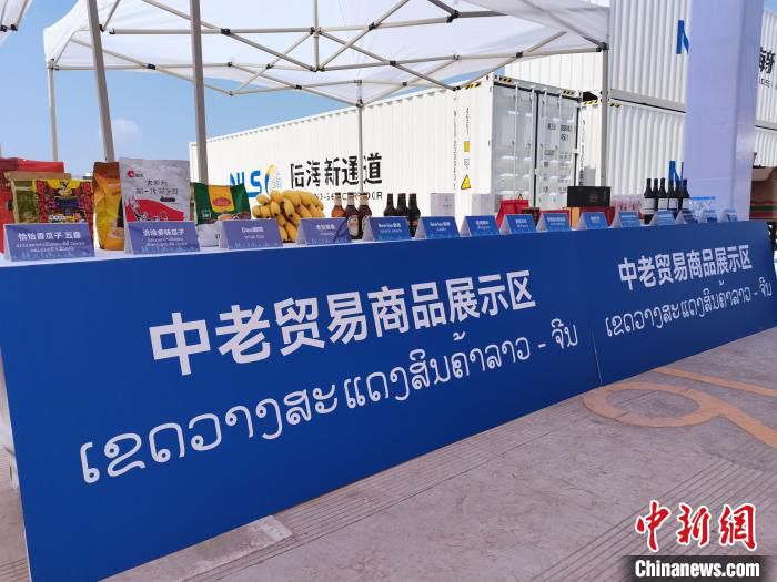图为来自中国、老挝的各式商品展示。　陆海新通道运营有限公司供图