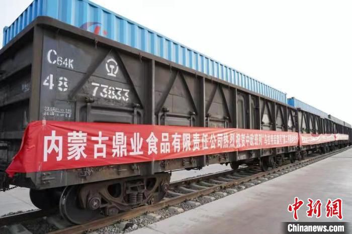 图为“乌拉特后旗号”中欧班列。(资料图) 巴彦淖尔市政府供图