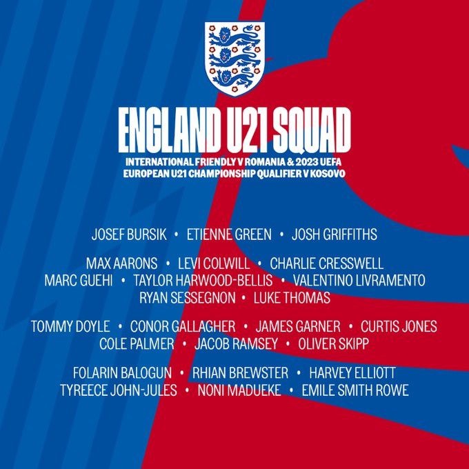 英格兰U21国家队大名单：史密斯-罗及琼斯在列，格林伍德未入选
