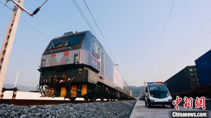 图为中老铁路国际货运列车。　磨憨边检站 摄