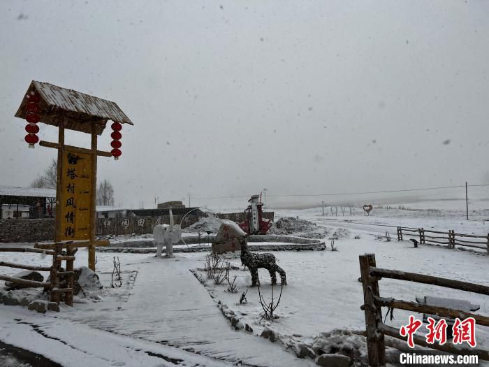 雪花飞舞中的塔村一角。　冀江彤 摄