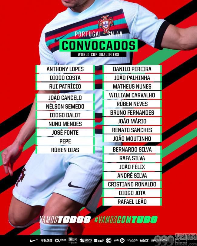 葡萄牙国家队新一期球员名单