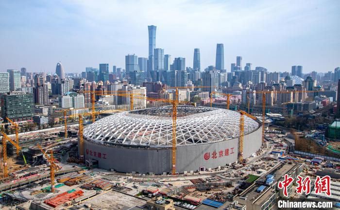 “新工体”鸟瞰现场图。　中赫工体供图