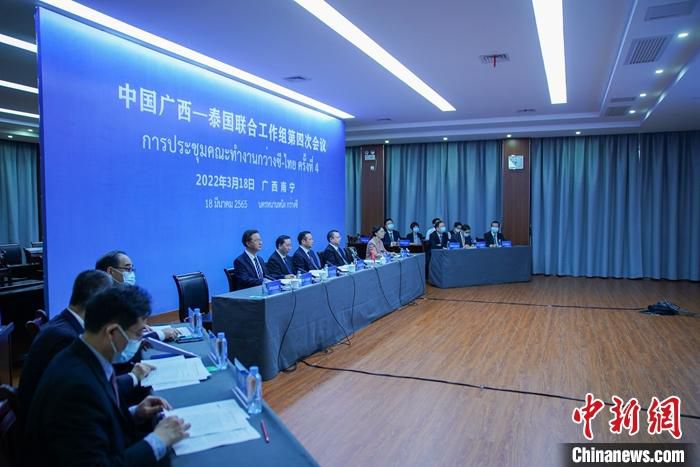 3月18日，中国广西—泰国联合工作组第四次会议以视频会议形式召开，会议由中华人民共和国广西壮族自治区外事办公室主任石东龙和泰国外交部东亚司司长阿扎丽·诗娜班共同主持。 中新社记者 陈冠言 摄