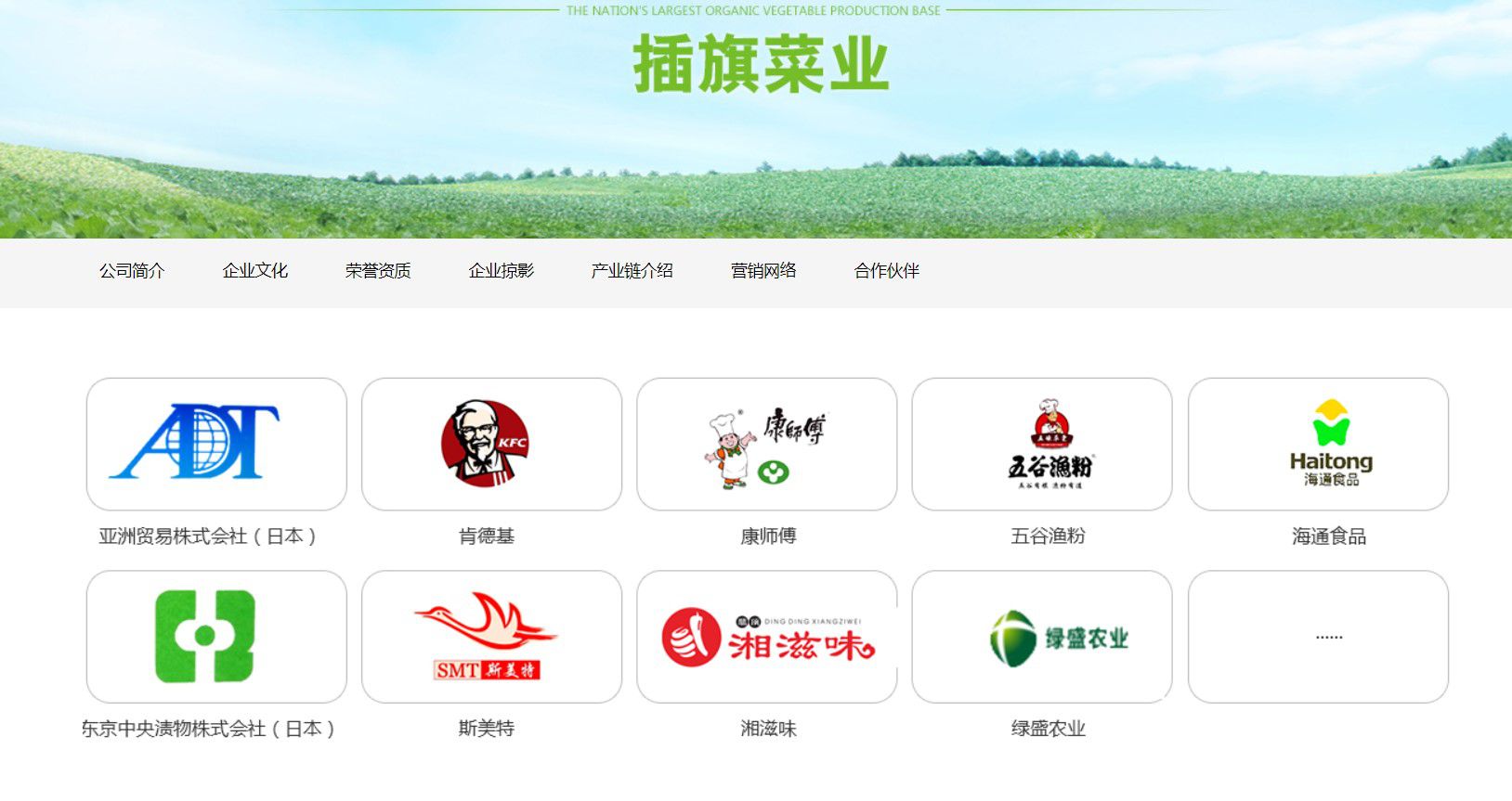 插旗菜业官网显示的合作伙伴，目前官网已无法访问。
