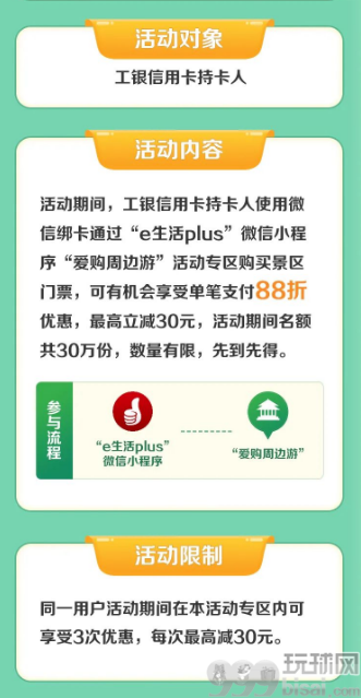 中国工商银行爱购周边游，景区购票88折/最高立减30元