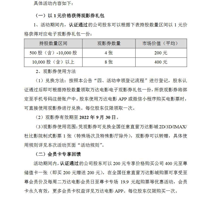 万达电影公告的部分内容截图。