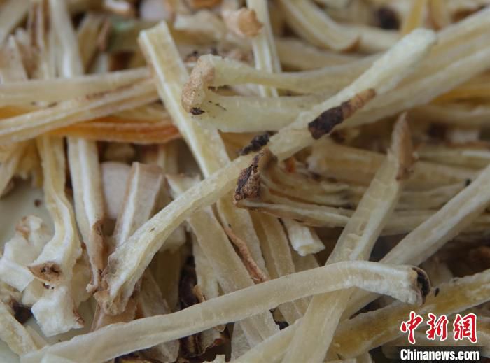 图为由波密藏天麻制作而成的天麻丝。　冉文娟 摄