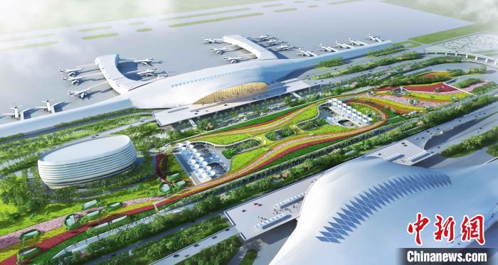 图为南宁国际空港综合交通枢纽工程效果图。　中建八局供图