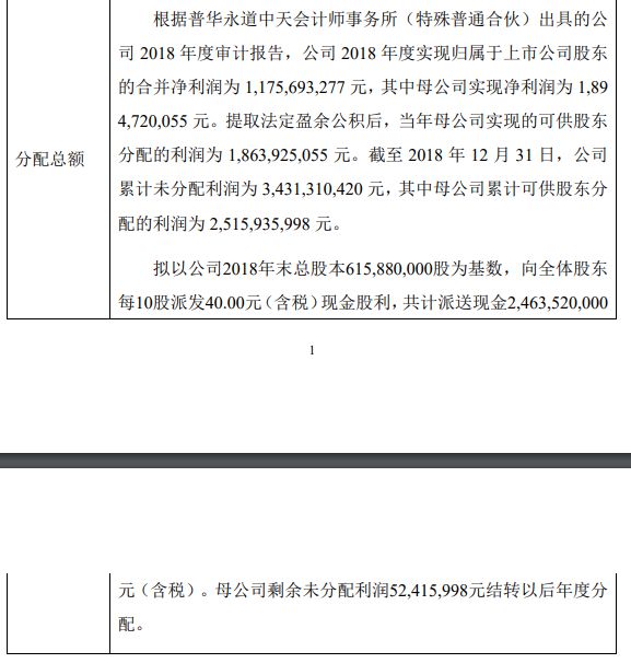 华宝股份2018年度分红预案。