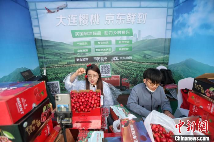 图为线上直播销售樱桃。　高强 摄