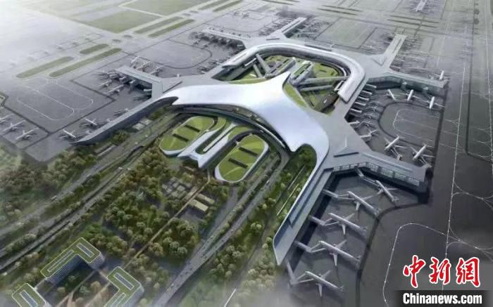 上海浦东国际机场四期扩建工程效果图。　上海发布 摄