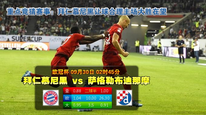 玩球网心水：欧冠杯　9月30日 2:45　拜仁慕尼黑 VS 萨格勒布迪那摩