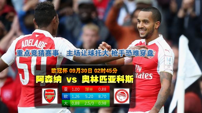 玩球网心水：欧冠杯　9月30日 2:45　阿森纳 VS 奥林匹亚科斯