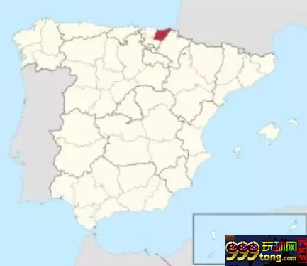 西班牙地图中巴斯克（红）自治区的位置