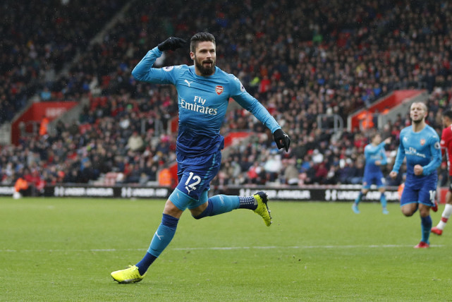英超-阿森纳1-1南安普敦 大吉鲁替补头球绝平