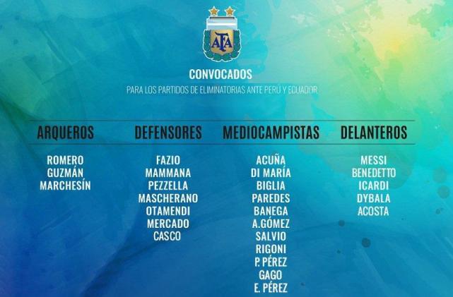 玩球资讯：阿根廷公布世预赛大名单 梅西领衔伊瓜因继续缺席