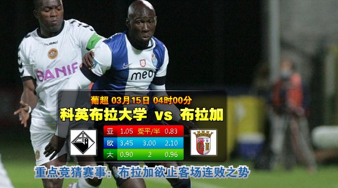 【BETVICTOR伟德】3月15日 04：00 葡超 科英布拉大学 VS 布拉加