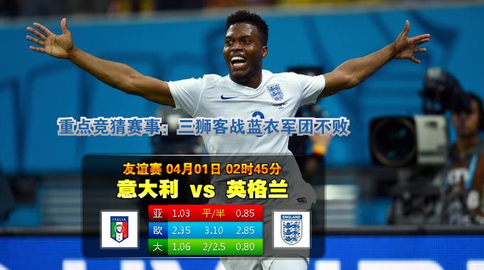 焦点赛事：2015年4月1日 足球 热身赛 意大利vs英格兰直播