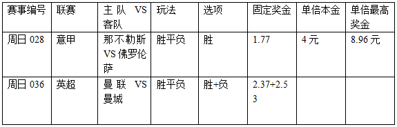 过关2串1：那不勒摘百合 曼市德比无平