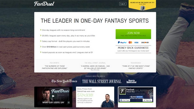 玩球网报：虚拟体育游戏网站FanDuel融资2.75亿美元，获10亿美元估值