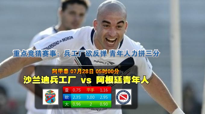 玩球网心水：阿甲春　7月28日 5:00　沙兰迪兵工厂 VS 阿根廷青年人