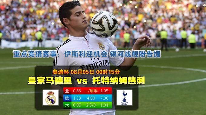 玩球网心水：奥迪杯　8月5日 0:15　皇家马德里 VS 托特纳姆热刺