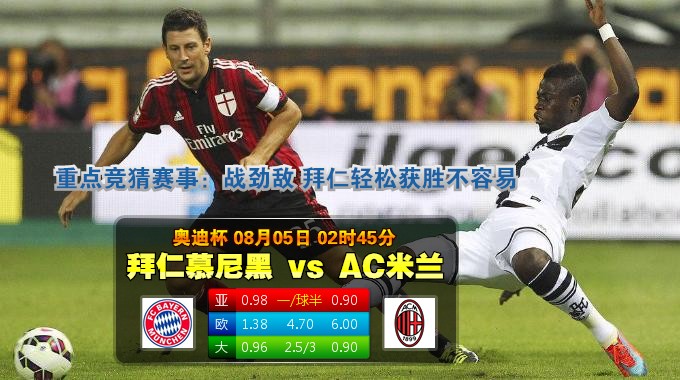 玩球网心水：奥迪杯　8月5日 2:45　拜仁慕尼黑 VS AC米兰