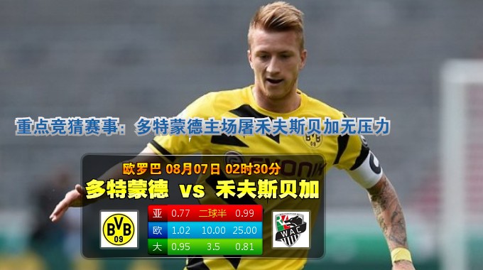 玩球网心水：欧罗巴　8月7日 2:30　多特蒙德 VS 禾夫斯贝加