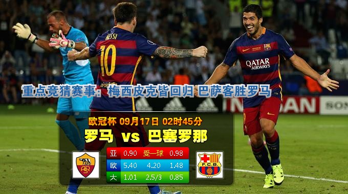 玩球网心水：欧冠杯　9月17日 2:45　罗马 VS 巴塞罗那