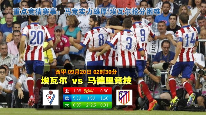 玩球网心水：西甲　9月20日 2:30　埃瓦尔 VS 马德里竞技