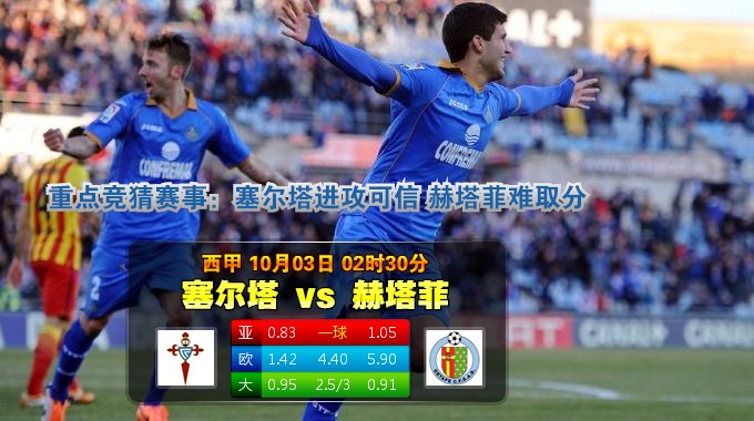 玩球网心水：西甲　10月3日 2:30　塞尔塔 VS 赫塔菲