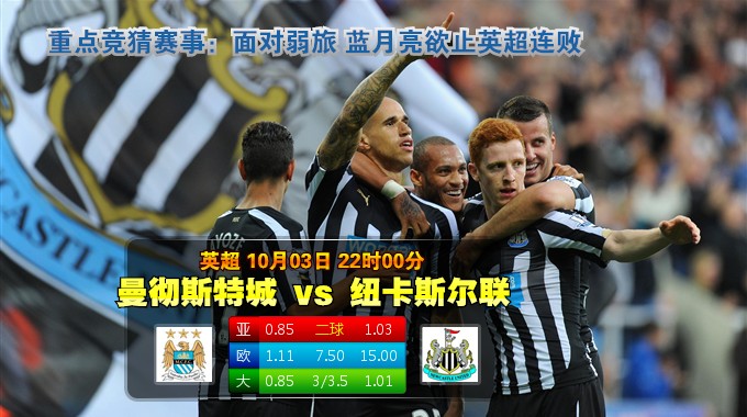 玩球网心水：英超　10月3日 22:00　曼彻斯特城 VS 纽卡斯尔联