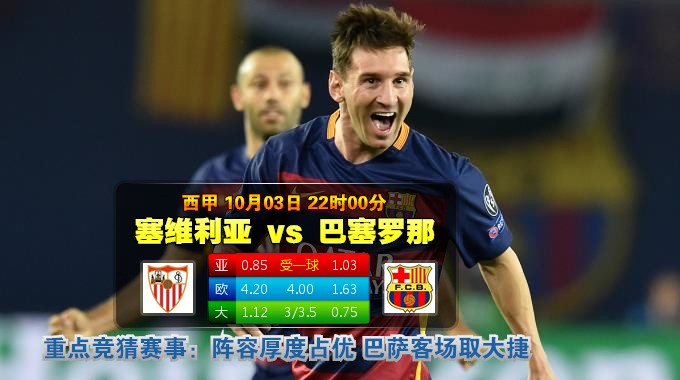 玩球网心水：西甲　10月3日 22:00　塞维利亚 VS 巴塞罗那 