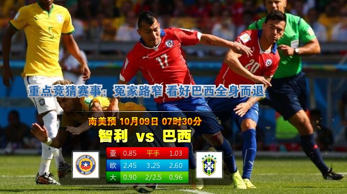 玩球网心水：南美预　10月9日 7:30　智利 VS 巴西 