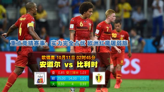 玩球网心水：欧锦赛　10月11日 2:45　安道尔 VS 比利时