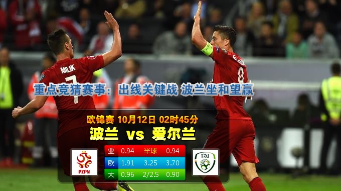 玩球网心水：欧锦赛　10月12日 2:45　波兰 VS 爱尔兰