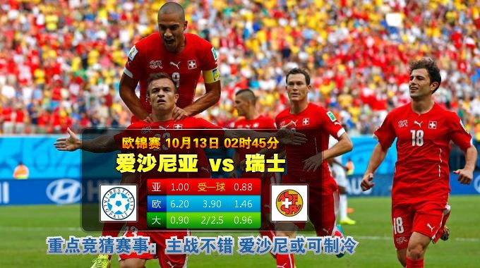 玩球网心水：欧锦赛　10月13日 2:45　爱沙尼亚 VS 瑞士