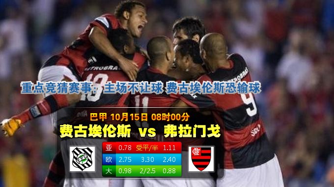 玩球网心水：巴甲　10月15日 8:00　费古埃伦斯 VS 弗拉门戈