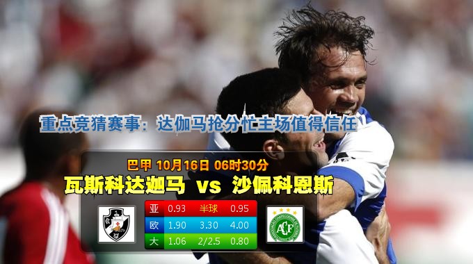 玩球网心水：巴甲　10月16日 6:30　瓦斯科达迦马 VS 沙佩科恩斯