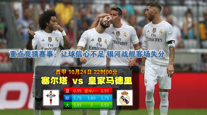 玩球网心水：西甲　10月24日 22:00　塞尔塔 VS 皇家马德里