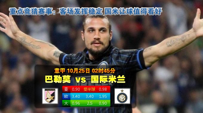 玩球网心水：意甲　10月25日 2:45　巴勒莫 VS 国际米兰