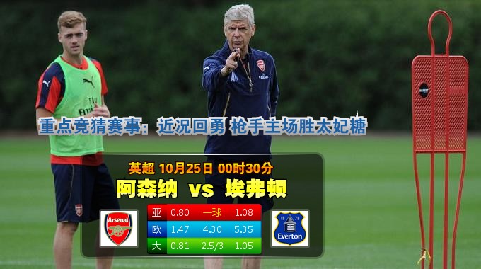 玩球网心水：英超　10月25日 0:30　阿森纳 VS 埃弗顿