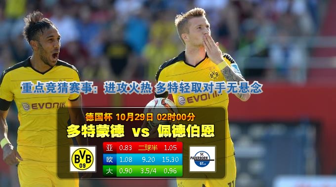 玩球网心水：德国杯　10月29日 2:00　多特蒙德 VS 佩德伯恩