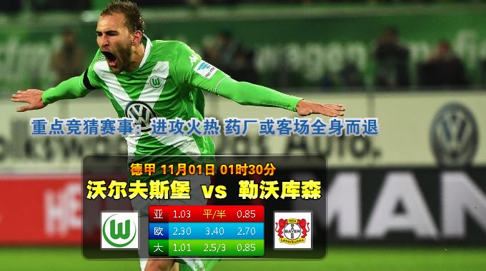 玩球网心水：德甲　11月1日 1:30　沃尔夫斯堡 VS 勒沃库森
