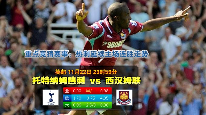 玩球网心水：英超　11月23日 0:00　托特纳姆热刺 VS 西汉姆联