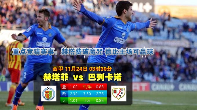 玩球网心水：西甲　11月24日 3:30　赫塔菲 VS 巴列卡诺